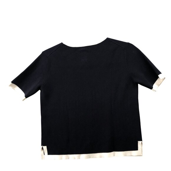 Zara Short Sleeve Knit Sweater Womens S Black White Crewneck Cropped Tight Knit - Picture 2 of 11